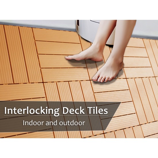 Plastic Composite Deck Tiles Set of 35pcs, Composite Decking Resist Rust, Water, Weather, Indoor&Outdoor, Easy to DIY & Maintain, Ideal for Patios, Balconies, Rooftops, Decks, 12x12 Inch Wood color