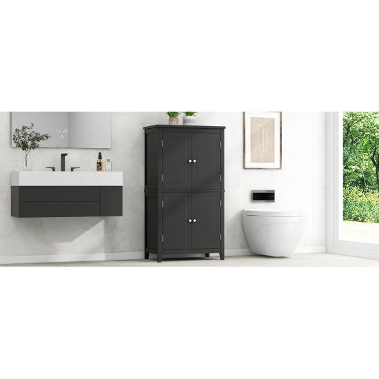 Elegant Bathroom Floor Storage Cabinet, Bathroom Storage Unit, Freestanding Cabinet with 4 Doors, Adjustable Shelves, Adaptable Shelves, Black