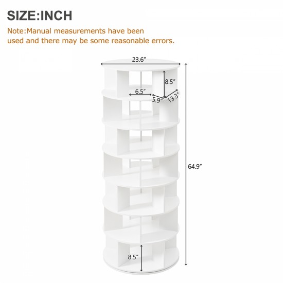 ON-TREND Φ23.6'' Rotating Shoe Rack Tower, 7-Tier Spinning Shoe Shelf with 5 Grids Per Layer, Display Rack, 360° Revolving Shoe Carousel Closet Organizer for Entryway, Living Room, White