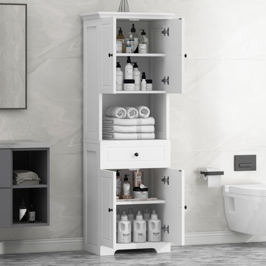 Tall Bathroom Cabinet with Four Doors, Large Storage Space Open Shelve, Upper Storage Cabinet, White