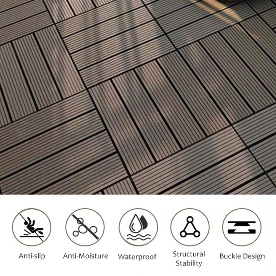 Wood Plastic Composite Deck Tiles Set of 20pcs, Composite Decking Resist Rust, Water, Weather, Indoor&Outdoor, Easy to DIY & Maintain, Ideal for Patios, Balconies, Rooftops, Decks, 12x12i Light Coffee