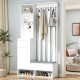 ON-TREND Contemporary 39.3''Wx70.8''H Hall Tree  Storage with Cushioned Storage Bench, Multifunctional Hallway Shoe Cabinet with Pegboard, Modern Coat Rack with 4 Hooks for Entryway, Mudroom, White