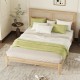 Queen Size Rubber Wooden, Solid Wooden Bed with Rattan Headboard, Enhanced by Support Feet