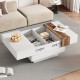 ON-TREND 31.4'' x 31.4'' Square Coffee Table with Sliding Tabletop, High Gloss Center Table with Hidden Storage Compartment, Extendable Cocktail Table with Walnut  Grain Finish for Living Room, White