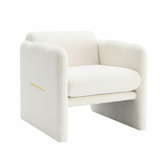 Arm Chair with waved arms, Metal decoration on both side arms, Accent chair for Primary Living Space, Living room, Bedroom,Teddy Fabric, White