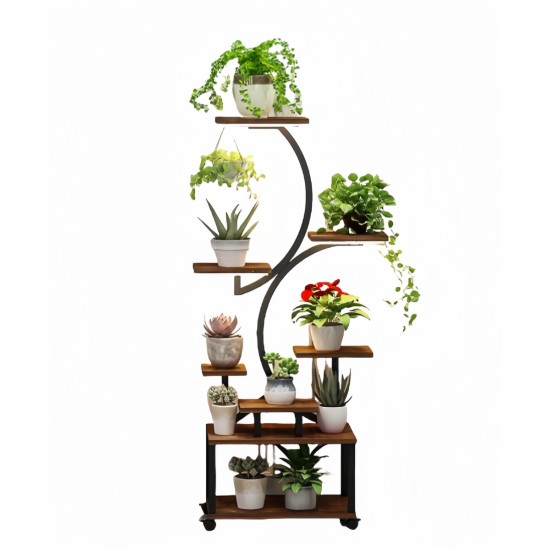 Plant Stand Indoor with Grow Lights, 8 Tiered Indoor Plant Shelf, 61 Inch Tall Plant Stand for Indoor Plants Multiple, Metal Plant Flower Holder Stand, S-Shaped Plant Rack for Home, Patio (Black)