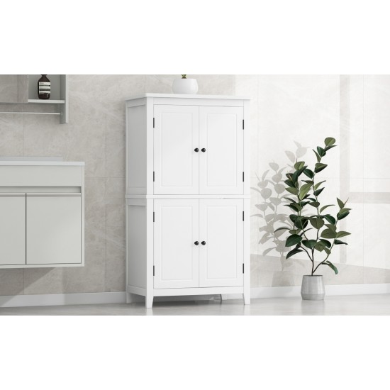 Elegant Bathroom Floor Storage Cabinet, Bathroom Storage Unit, Freestanding Cabinet with 4 Doors, Adjustable Shelves, Adaptable Shelves, White