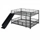 Full over Full Size Metal Bunk Bed with Slide and Guardrails, Black