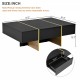 ON-TREND 47.2'' x 31.4''Minimalist High Gloss Coffee Table with 2 Drawers, Multi-Storage Rectangle Sofa Table with Golden Wood Grain Legs, Modern Center Table for Living Room, Black