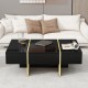 ON-TREND 47.2'' x 31.4''Minimalist High Gloss Coffee Table with 2 Drawers, Multi-Storage Rectangle Sofa Table with Golden Wood Grain Legs, Modern Center Table for Living Room, Black