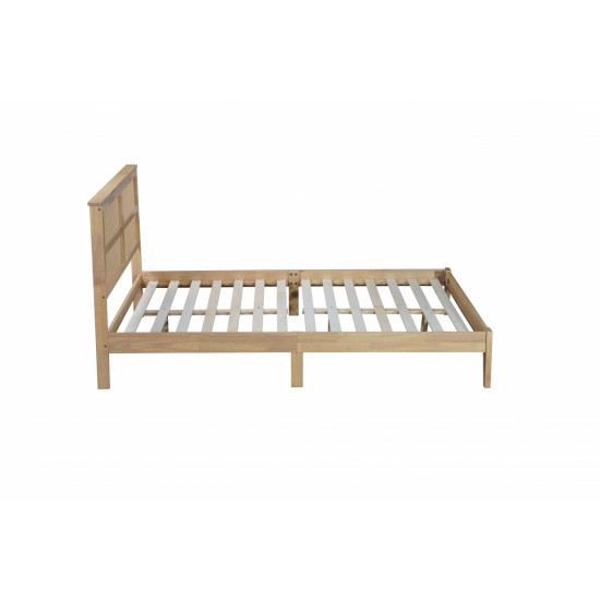 Queen Size Rubber Wooden, Solid Wooden Bed with Rattan Headboard, Enhanced by Support Feet