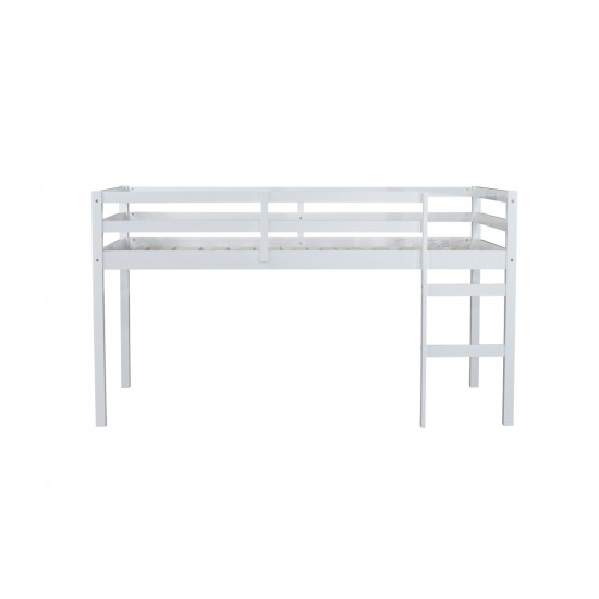 Solid Wooden, Rubber Wooden Twin Loft Bed with Ladder, Bed Platform of Strengthened Slats , White