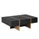 ON-TREND 47.2'' x 31.4''Minimalist High Gloss Coffee Table with 2 Drawers, Multi-Storage Rectangle Sofa Table with Golden Wood Grain Legs, Modern Center Table for Living Room, Black