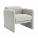 Arm Chair with waved arms, Metal decoration on both side arms, Accent chair for Primary Living Space,Living room,Bedroom, Teddy Fabric, Light Grey