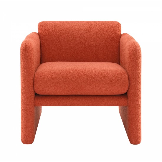 Arm Chair with waved arms, Metal decoration on both side arms, Accent chair for Primary Living Space, Living room, Bedroom, Teddy Fabric, Orange