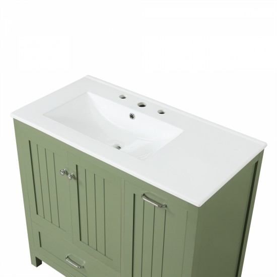 36 Bathroom Vanity with Sink, One Cabinet with Two doors and One Big Drawer and One Flip Drawer, Solid Wood and MDF Board, Green