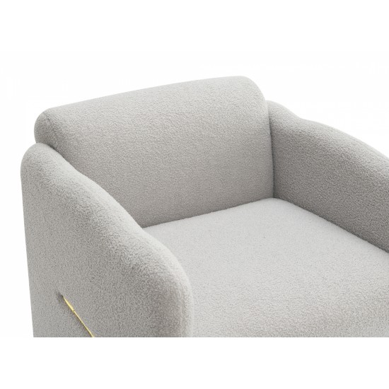 Arm Chair with waved arms, Metal decoration on both side arms, Accent chair for Primary Living Space,Living room,Bedroom, Teddy Fabric, Light Grey