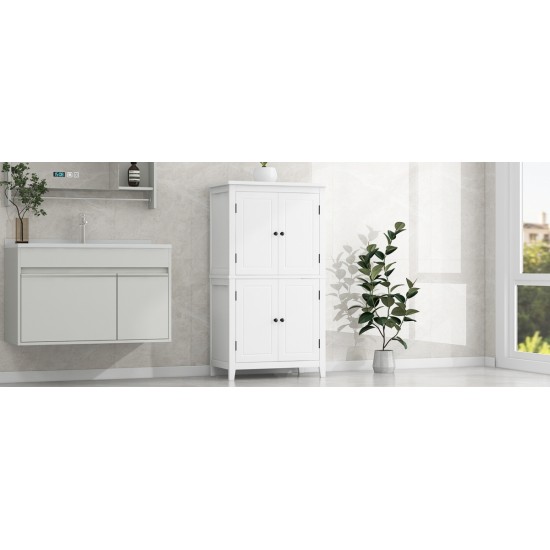 Elegant Bathroom Floor Storage Cabinet, Bathroom Storage Unit, Freestanding Cabinet with 4 Doors, Adjustable Shelves, Adaptable Shelves, White