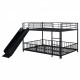 Full over Full Size Metal Bunk Bed with Slide and Guardrails, Black