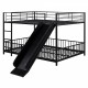 Full over Full Size Metal Bunk Bed with Slide and Guardrails, Black