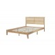 Queen Size Rubber Wooden, Solid Wooden Bed with Rattan Headboard, Enhanced by Support Feet