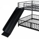 Full over Full Size Metal Bunk Bed with Slide and Guardrails, Black