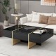 ON-TREND 47.2'' x 31.4''Minimalist High Gloss Coffee Table with 2 Drawers, Multi-Storage Rectangle Sofa Table with Golden Wood Grain Legs, Modern Center Table for Living Room, Black