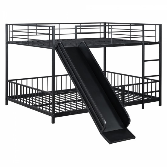 Full over Full Size Metal Bunk Bed with Slide and Guardrails, Black