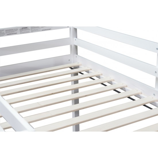 Solid Wooden, Rubber Wooden Twin Loft Bed with Ladder, Bed Platform of Strengthened Slats , White