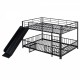 Full over Full Size Metal Bunk Bed with Slide and Guardrails, Black