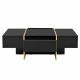 ON-TREND 47.2'' x 31.4''Minimalist High Gloss Coffee Table with 2 Drawers, Multi-Storage Rectangle Sofa Table with Golden Wood Grain Legs, Modern Center Table for Living Room, Black