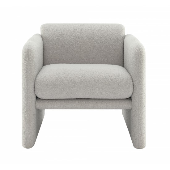 Arm Chair with waved arms, Metal decoration on both side arms, Accent chair for Primary Living Space,Living room,Bedroom, Teddy Fabric, Light Grey