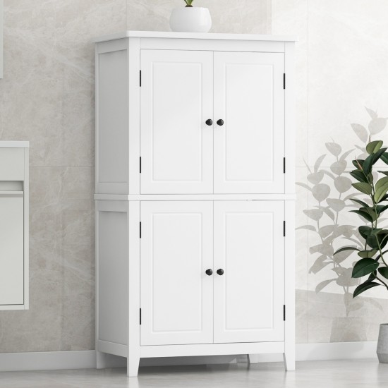 Elegant Bathroom Floor Storage Cabinet, Bathroom Storage Unit, Freestanding Cabinet with 4 Doors, Adjustable Shelves, Adaptable Shelves, White