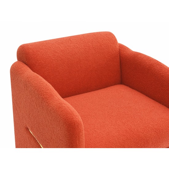 Arm Chair with waved arms, Metal decoration on both side arms, Accent chair for Primary Living Space, Living room, Bedroom, Teddy Fabric, Orange