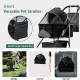 2 in 1 Folding Dog Stroller, Pet Folding Stroller, 4 Wheels Dog/Cat Puppy Stroller w/Removable Travel Carrier for Small/Medium Pet, Waterproof Pad, Car Seat, Sun Shade