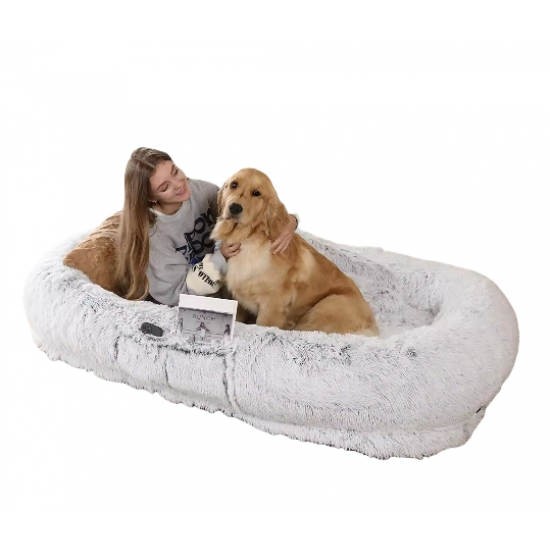 Human Dog Bed, 71''x40''x12'' Size Fits You and Pets, Washable Faux Fur Dog Bed for People Doze Off, Napping Orthopedic Dog Bed - Grey