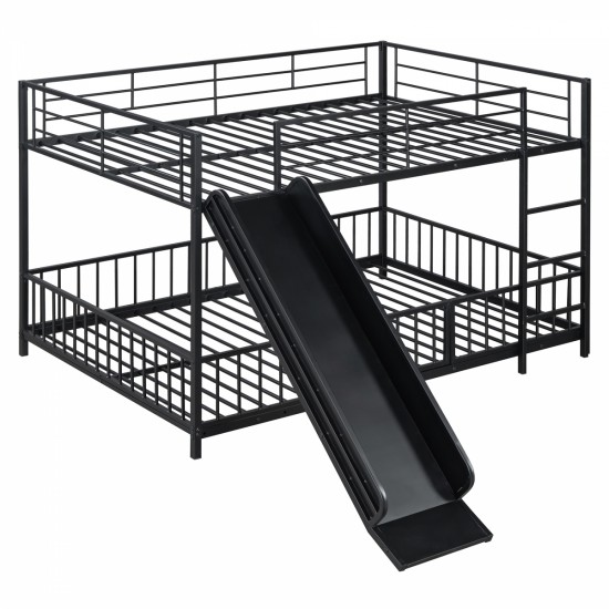 Full over Full Size Metal Bunk Bed with Slide and Guardrails, Black