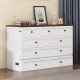 Solid Pine Murphy Bed Chest with Charging Station and Large Storage Drawer for Home Office or Small Room , Queen, White+Walnut