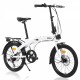 White 20 inch Kids Folding Bike Steel Frame 7 Speed  City Bike