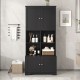 Tall and Wide Bathroom Floor Storage Cabinet, Bathroom Storage Unit, Freestanding Cabinet with 4 Doors, Adjustable Shelves, Open multi-layer Shelves, Black