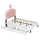 Twin Size Upholstered Princess Bed With Crown Headboard and 2 Drawers,Twin  Size Platform Bed with Headboard and Footboard, Pink+White