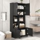 Tall and Wide Bathroom Floor Storage Cabinet, Bathroom Storage Unit, Freestanding Cabinet with 4 Doors, Adjustable Shelves, Open multi-layer Shelves, Black