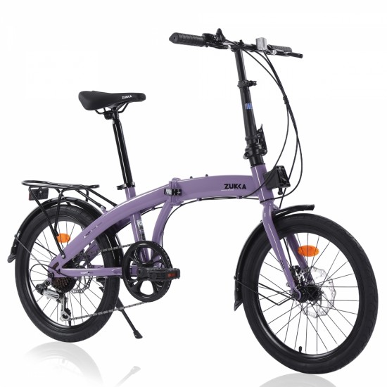 Purple 20 inch kids Folding Bike Steel Frame 7 Speed  City Bike