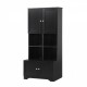 Tall and Wide Bathroom Floor Storage Cabinet, Bathroom Storage Unit, Freestanding Cabinet with 4 Doors, Adjustable Shelves, Open multi-layer Shelves, Black