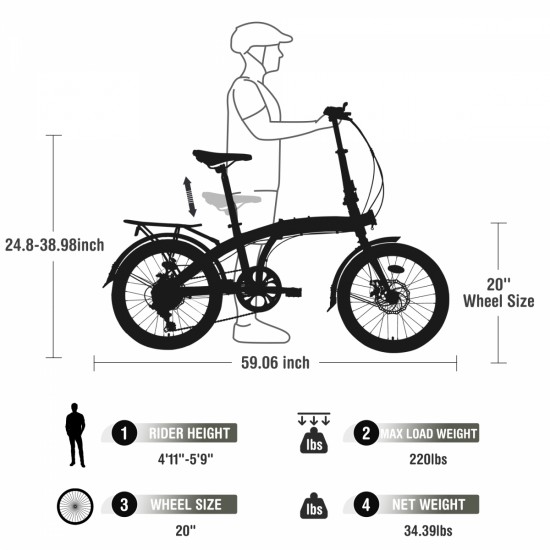 20 Inch Folding Bike Steel Frame 7 Speed City Bike