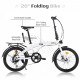 White 20 inch Kids Folding Bike Steel Frame 7 Speed  City Bike