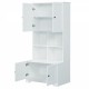 Tall and Wide Bathroom Floor Storage Cabinet, Bathroom Storage Unit, Freestanding Cabinet with 4 Doors, Adjustable Shelves, Open multi-layer Shelves, White