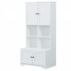 Tall and Wide Bathroom Floor Storage Cabinet, Bathroom Storage Unit, Freestanding Cabinet with 4 Doors, Adjustable Shelves, Open multi-layer Shelves, White