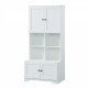 Tall and Wide Bathroom Floor Storage Cabinet, Bathroom Storage Unit, Freestanding Cabinet with 4 Doors, Adjustable Shelves, Open multi-layer Shelves, White