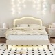 Full Size Velvet Upholstered Smart LED Bed Frame with Adjustable Height Headboard,No Box Spring Needed,Easy Assembly,Beige